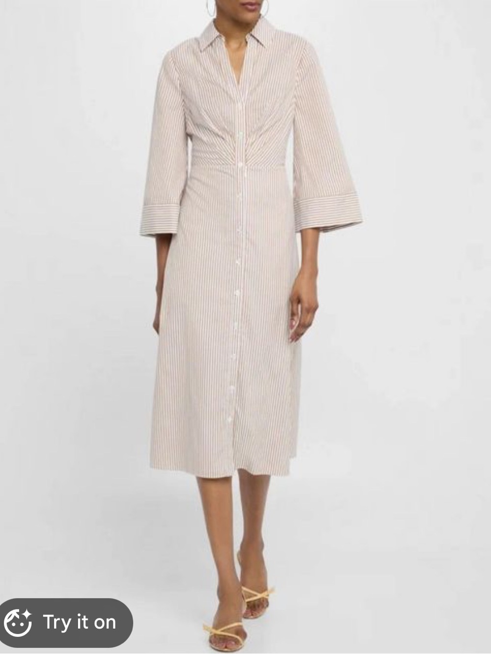 NWT Veronica Beard Haydon Acorn & White Striped Midi Cotton Dress Womens Size 12